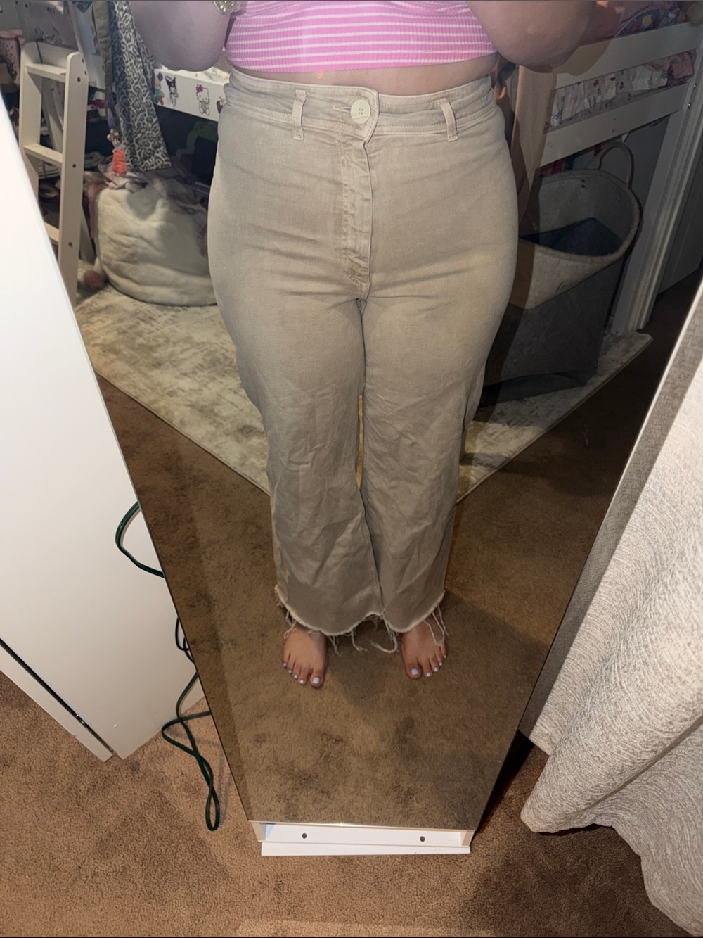 Zara Beige High-Rise Straight Leg Jeans